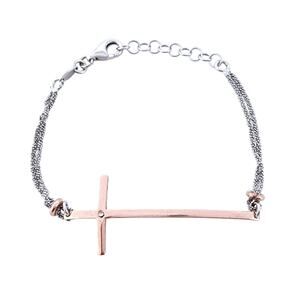 Vintage Dyadema Sterling Silver 925 Gold-Filled CZ Cross Bracelet 6.5"-7.5"